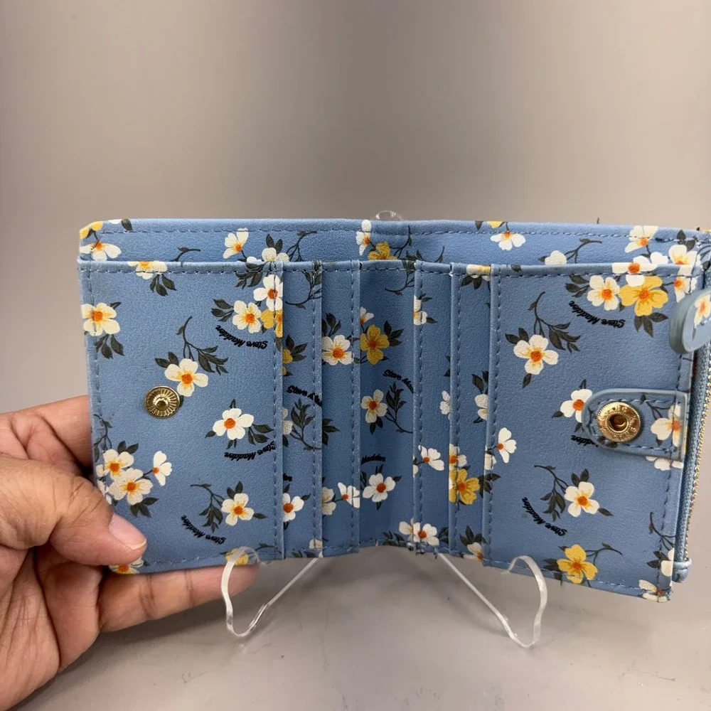 Steve Madden Floral Bifold Wallet OS Blue Cottagecore Coquette Small Zip Pouch